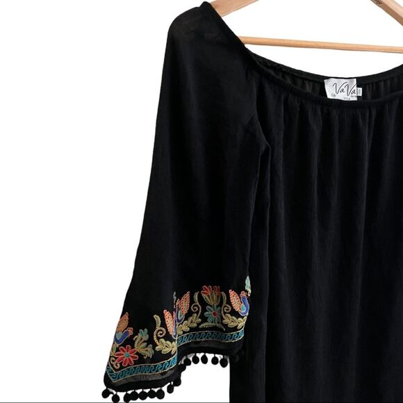 Vava by Joy Han Off Shoulder
Dress Embroidered Ruffle Sleeve Black Sz M - Picture 9 of 14